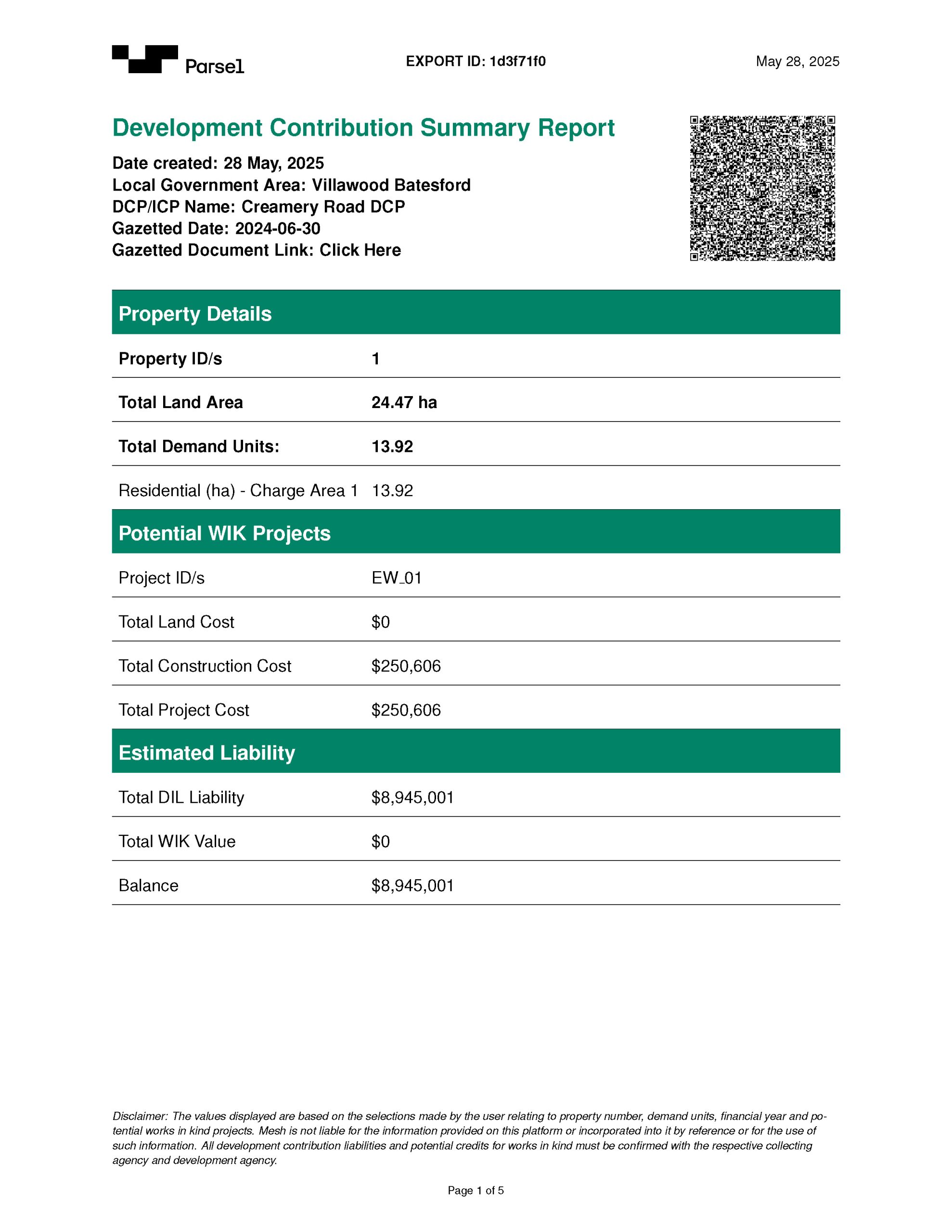 Creamery_Road DCPParselSummaryReport_Page_1